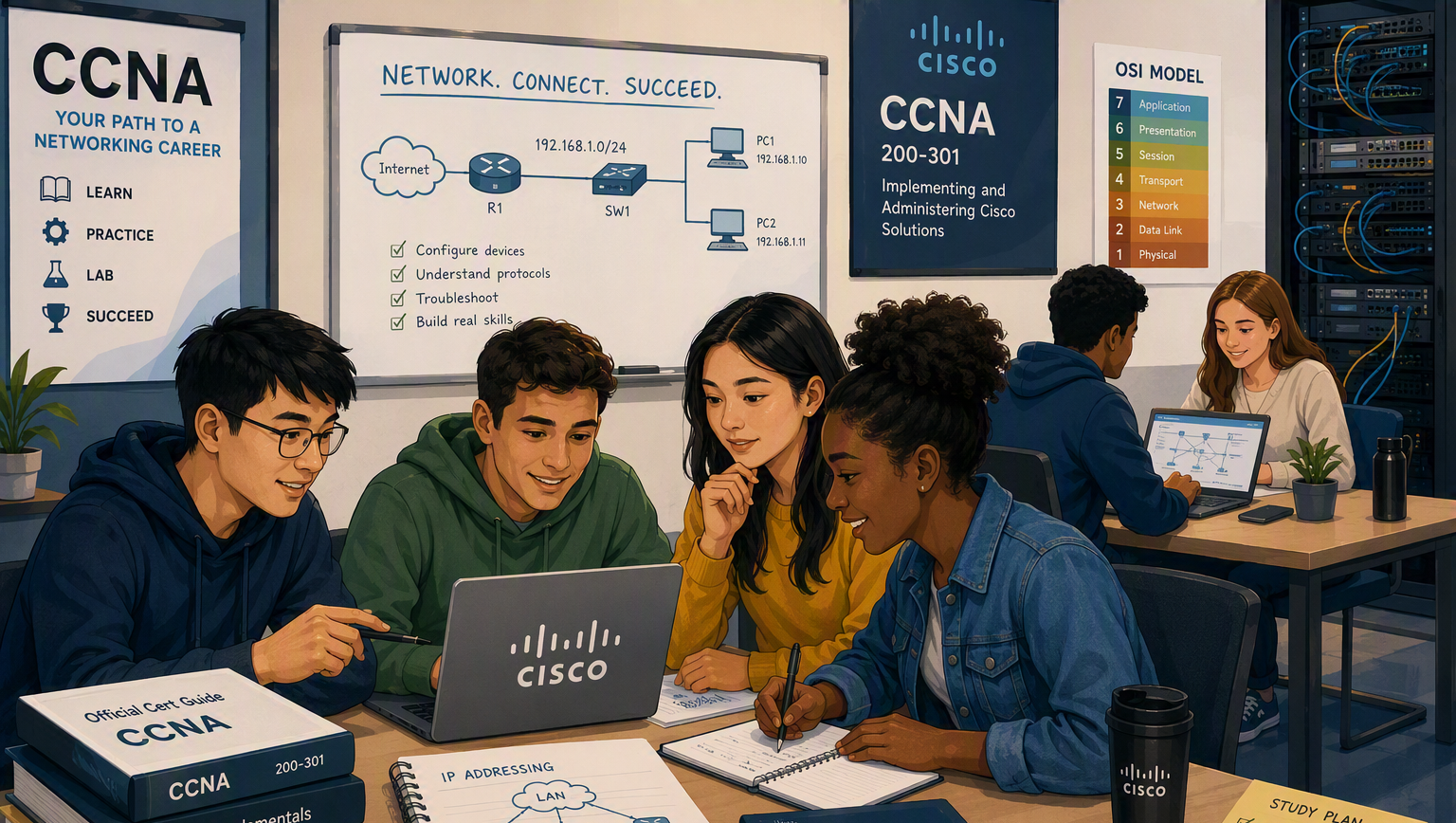 Luis Quiroz teaching a CCNA networking class